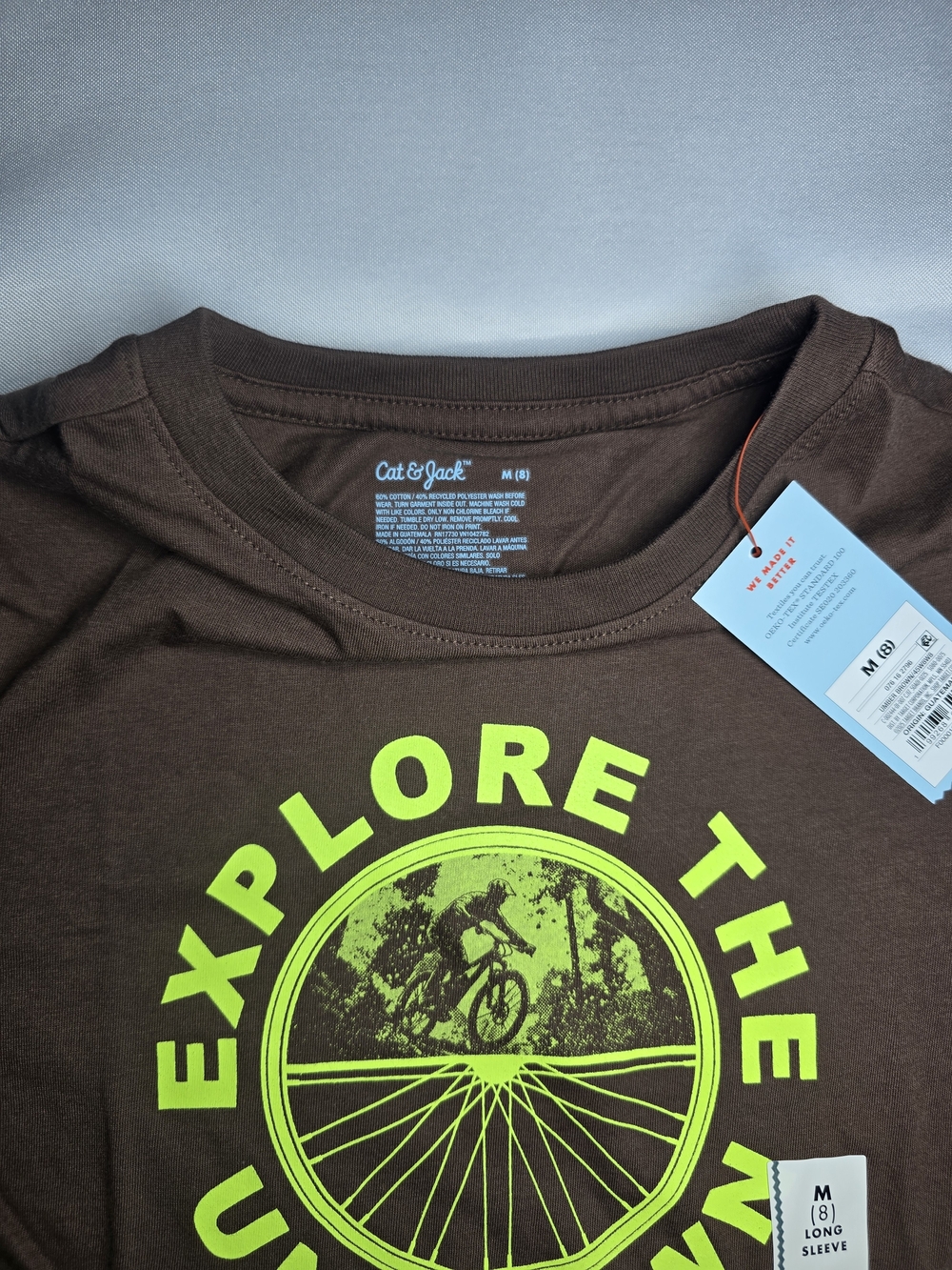 Cat & Jack Brown Tee with Neon Yellow Graphic - Youth M